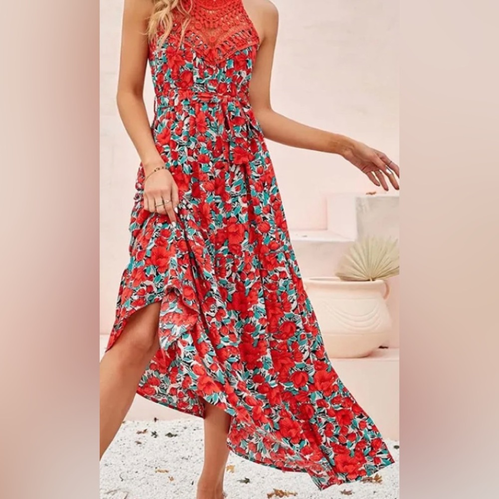 FARORO Sleeveless Long Boho Halter Maxi Dresses